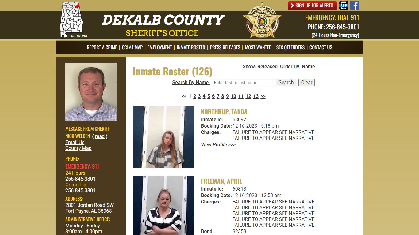 Inmate Roster (148) - DeKalb County Sheriff's Office - Fort Payne, Alabama